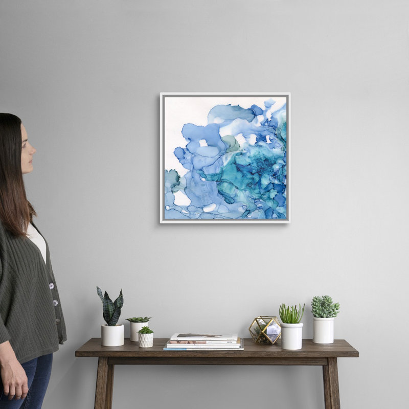 Reproduction d’art sur toile, "Ocean influençant bleu" par Tara Reed, H 22 po x l 22 po x P 1,75 po, Cadre blanc