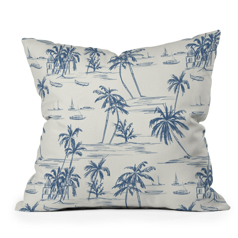 Anis Illustration Blue Beach Pattern Throw Pillow, Square 16"