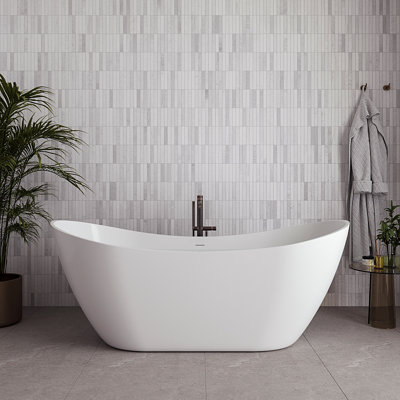 71" Streamline Soaking Glossy White Freestanding Tub With Internal Drain