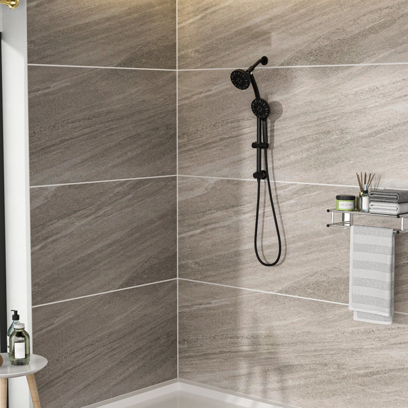 Douche noire mate avec pomme de douche 4,7 po, 7 poignées et accessoires réglables