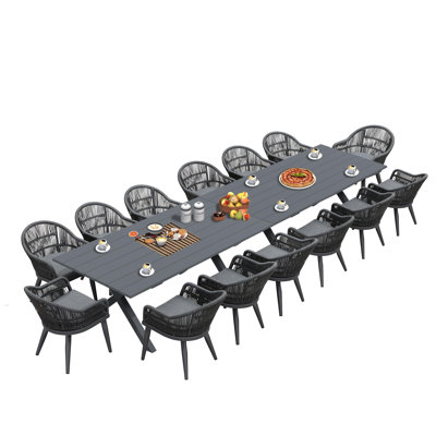 Ensemble de salle à manger de patio 16 pièces avec table de salle à manger en aluminium et chaises tissées Bayou Breeze