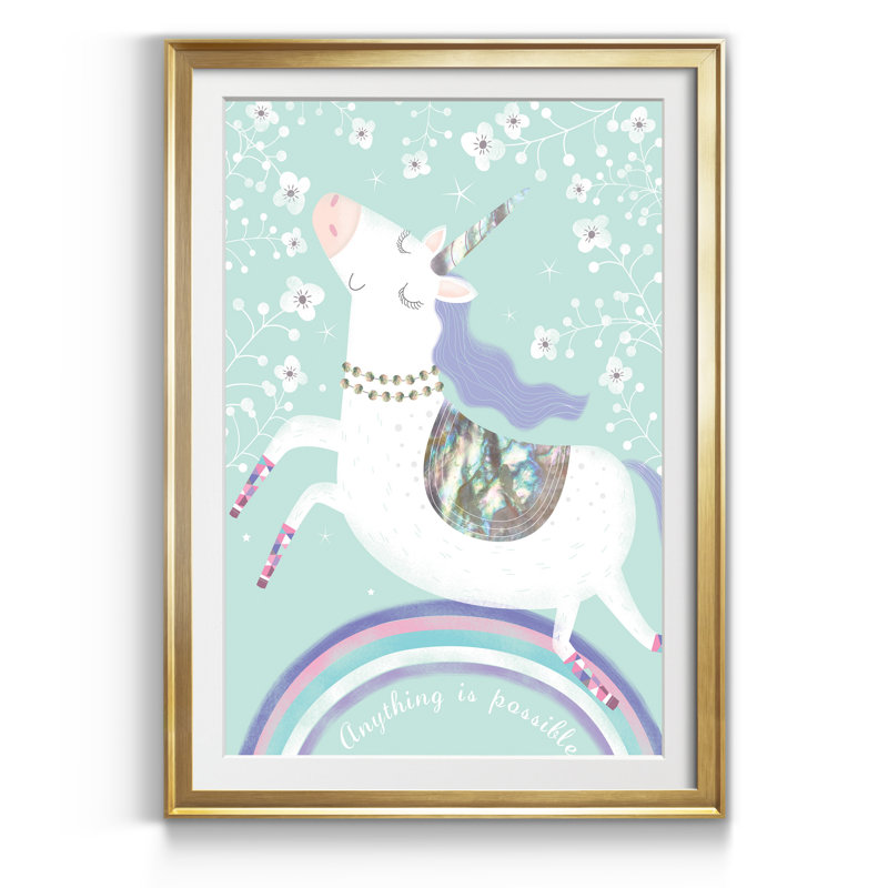 Rainbow Unicorn - Reproduction d'art graphique sur papier encadré, H 22,5 po x l 30,5 po x P 1,5 po, Cadre doré