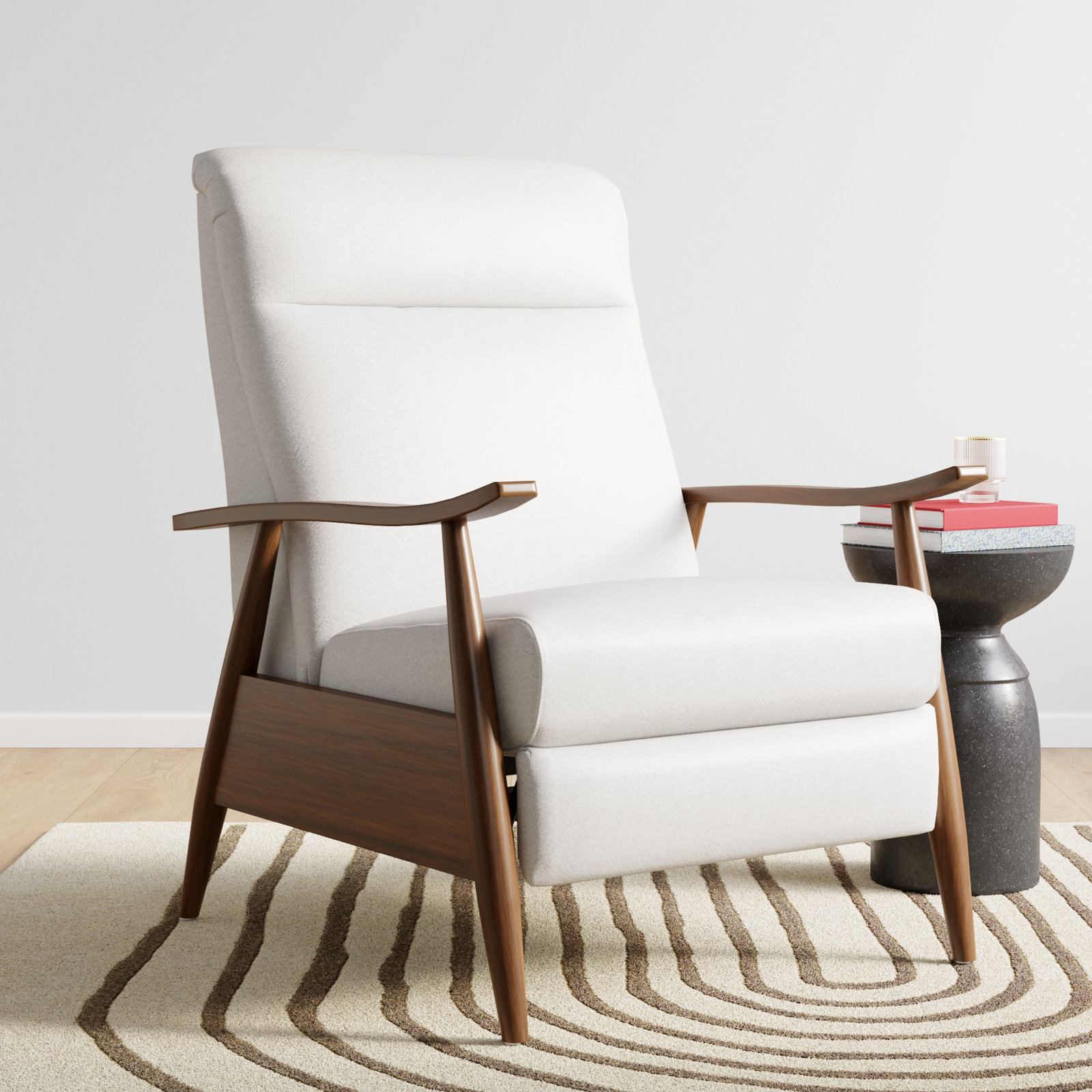 Imona 30" Genuine Leather Manual Recliner, White Pebbled Faux Leather