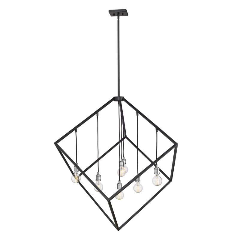 Luminaire suspendu géométrique 7 lumières unique Sivalls, Noir mat / nickel brossé