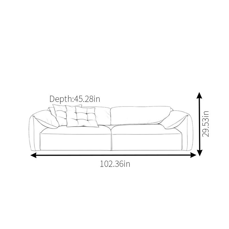 Elephant Ears Pink Sofa, 29.53" H x 102.36" W  x 45.28" D, 3