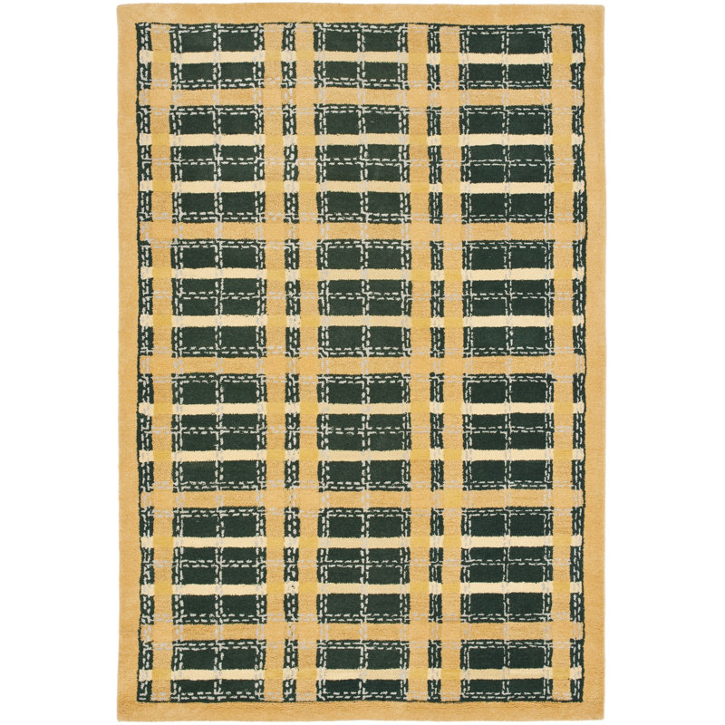 Martha Stewart Hand Tufted Wool/Viscose Plaid Rug in Cornucopia Gold, Rectangle 9' x 12'