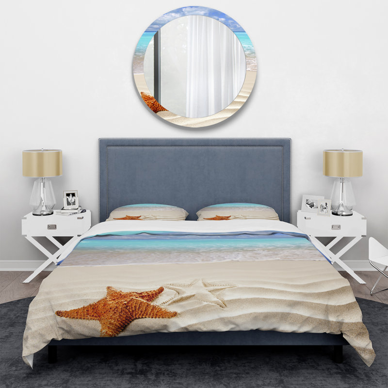 Vintage Beige Minimalism Floral Blossums Coastal Duvet Cover, Twin Duvet Cover + 1 Sham