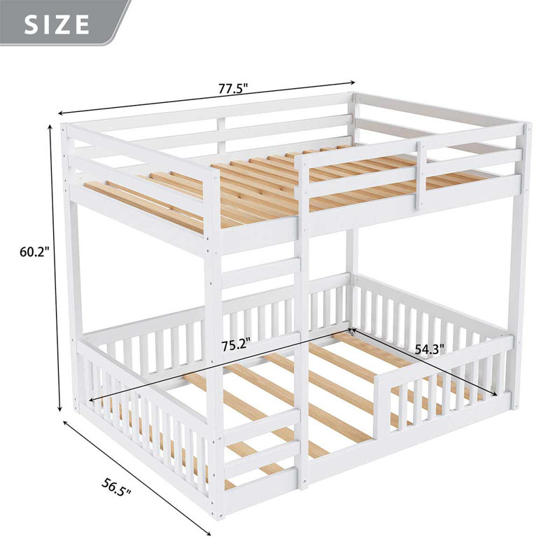 Lit superposé double au-dessus de double avec structure robuste et garde-corps pour les familles, Blanc