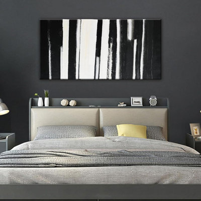 Art mural abstrait noir et blanc, décorations modernes, peintures à la maison, rayures minimalistes, œuvre pour le salon, chambre à coucher, bureau, 20 po, 40 po