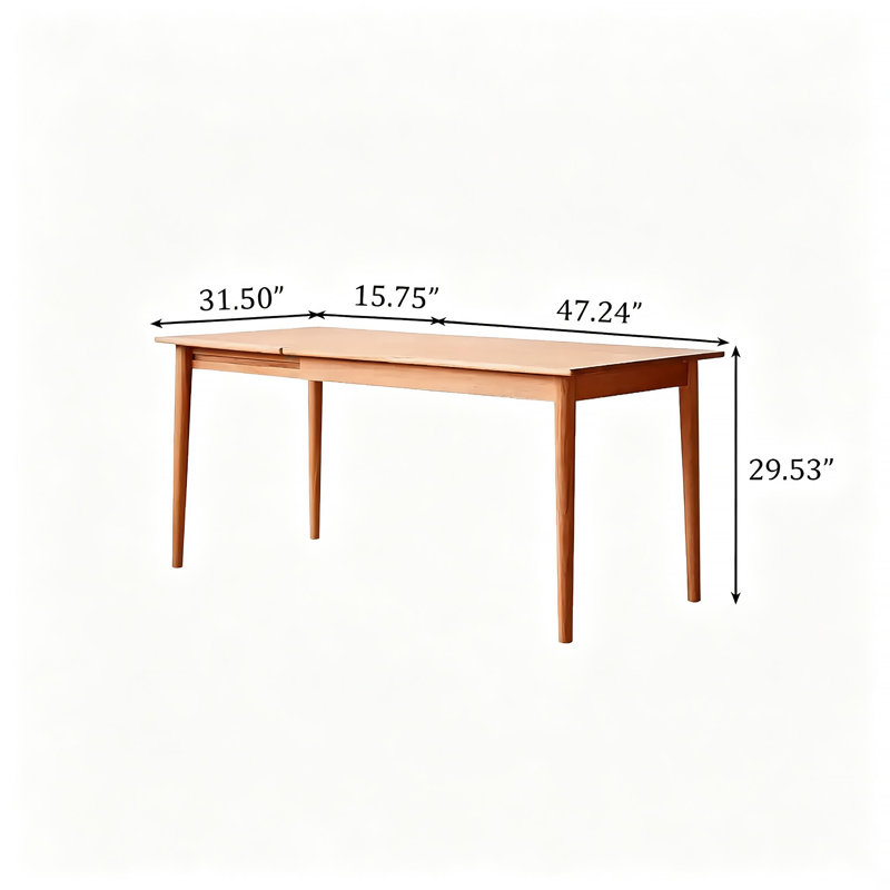Rectangular Solid Oak Extendable Dining Table, 29.53" H x 47.24" W x 31.5" D