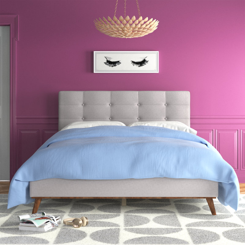 Miriam Upholstered Platform Bed, Grayish Beige, Queen