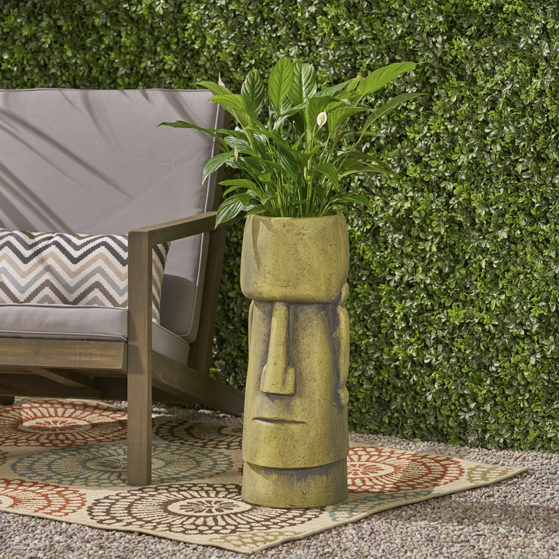 Urne à fleurs en fonte Glacier, conception Moai pour espaces intérieurs et extérieurs, durable, Vert