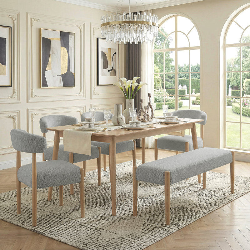 Chaise de salle à manger et banc 5 pièces rembourrés, Gris