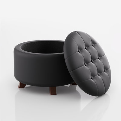 Storage Ottoman With Padded Seat, Modern PU Leather Footrest, Round Stool For Living Room Bedroom
