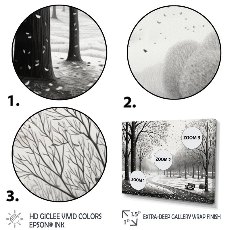 «Countryside Winter Park», impression monochrome sur toile, H 34 po x l 44 po x P 1,5 po, Cadre photo noir