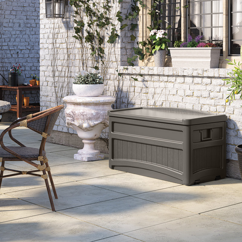Suncast 73 Gallon Water Resistant Deck Box in Stoney