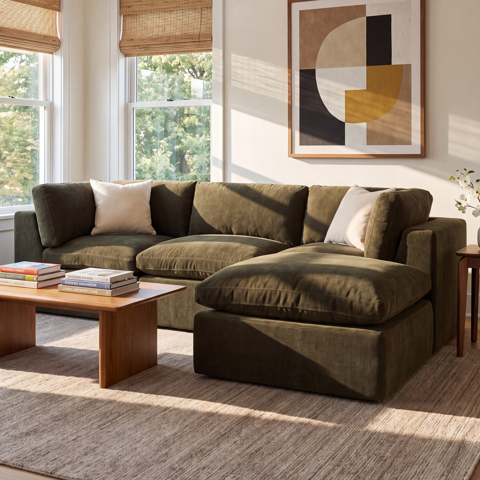 Calder Modular Corner Sectional, Green Polyester
