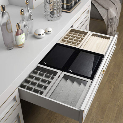 Jewellery Organizer Tray With Clear Lid 24 Grid Velvet Drawer Insert Jewellery Storage Box With Transparent Glass Lid Jewellery Display Case With Lock(Beige, 24 Grid)