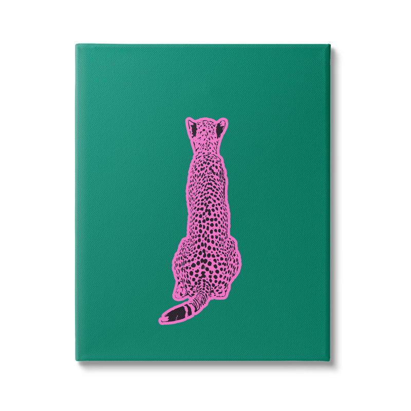 «Cheetah rose sur toile verte» par House of Lulu, H 40 po x l 30 po x P 1,5 po
