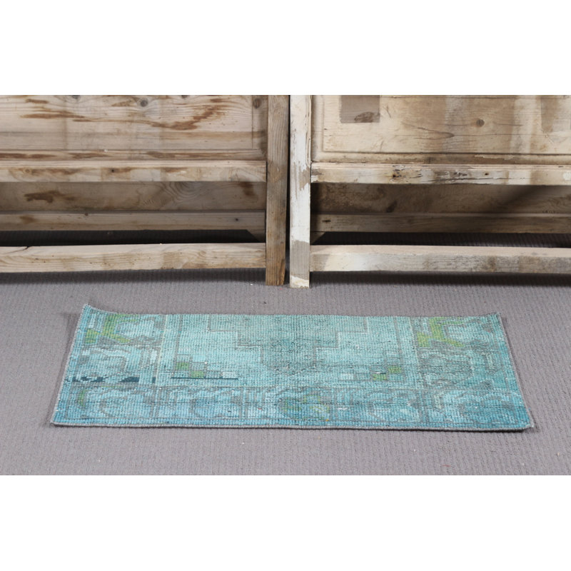 Hand Knotted Vintage Overdyed Blue Oushak Rug Ideal For Entryway And Small Spaces