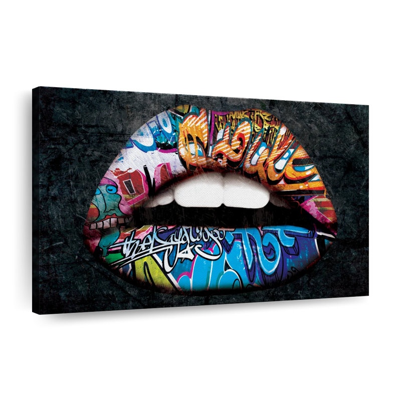 Grunge Rainbow Lips Canvas Print, 24" H x 36" W x 1.25" D