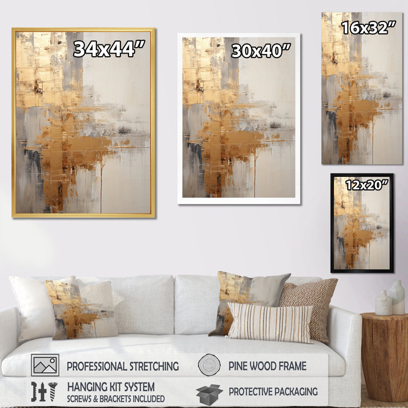 Impression sur toile Gold and Beige Soft Fusion I - Coastal Pier, H 40 po x l 30 po, Cadre flottant noir
