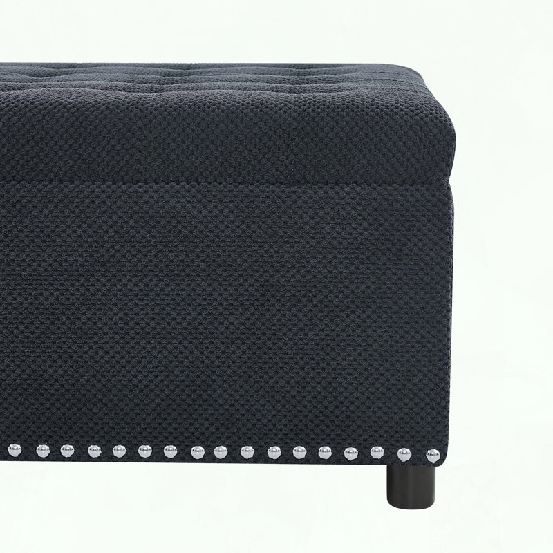 Square Storage Ottoman with Tufted Design and Nailhead Trim, Black