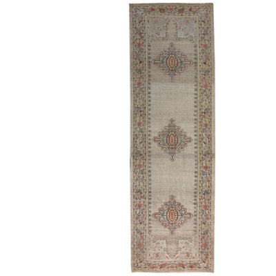 One-of-a-Kind 3'7" X 13'6" New Age Runner Wool Area Rug Ivory