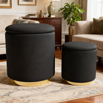 15.4" Upholstered Wide Round Storage Ottoman With Tray Tops by Mercer41