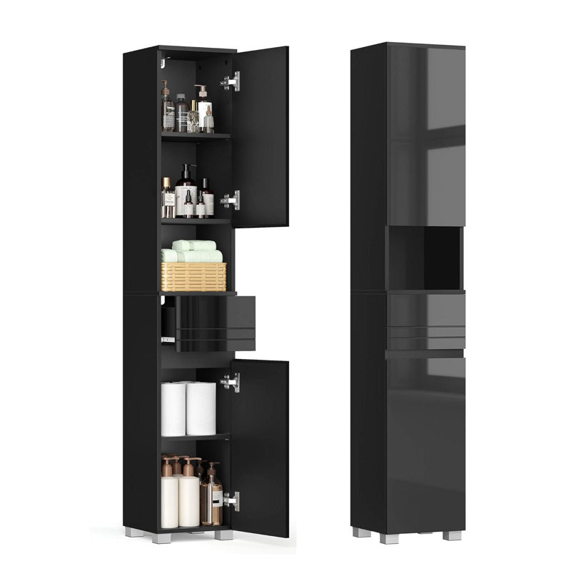 Engineered Wood Freestanding Bathroom Cabinet, Black