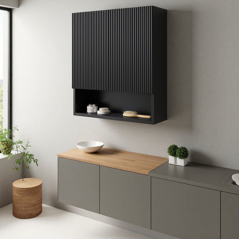 Armoire de salle de bain 25,98 "à rayures murale avec portes, tablette et compartiment de rangement ouvert au-dessus de la toilette