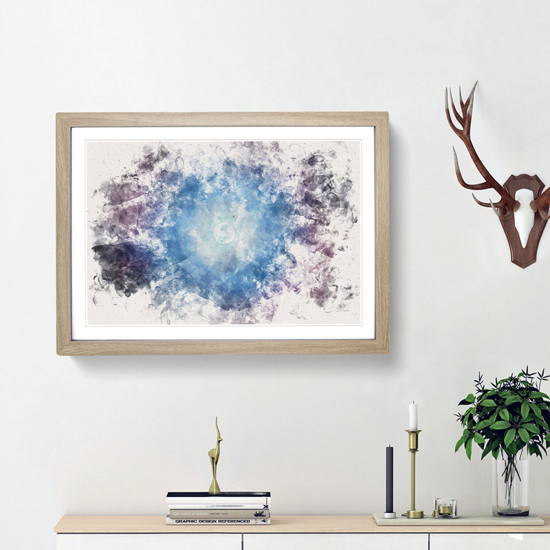 Moon in the Sky - Picture Frame Graphic Art Print, 24cm H x 33cm W x 2cm D, Oak Framed