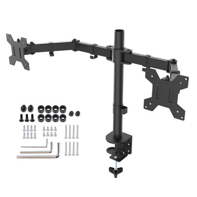 Support double écran entièrement réglable et articulé, compatible avec les écrans de 17 à 27 pouces, avec pince en C