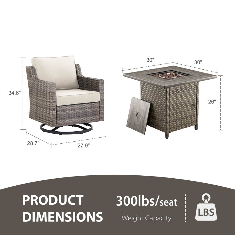 4 - Person Outdoor Conversation Furniture Set Seating Group With Fire Pit Table, Beige, 5 Pieces:4 Chairs, Fire Pit