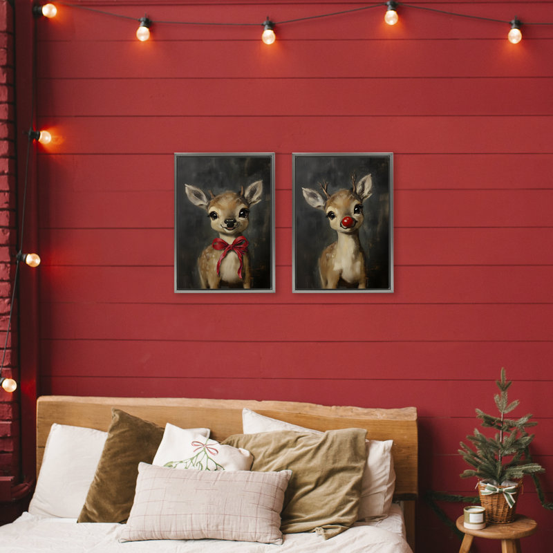 Ensemble de cadres flottants 2 pièces Baby Reindeer, Cadre flottant gris lustré, H 25 po x l 17 po
