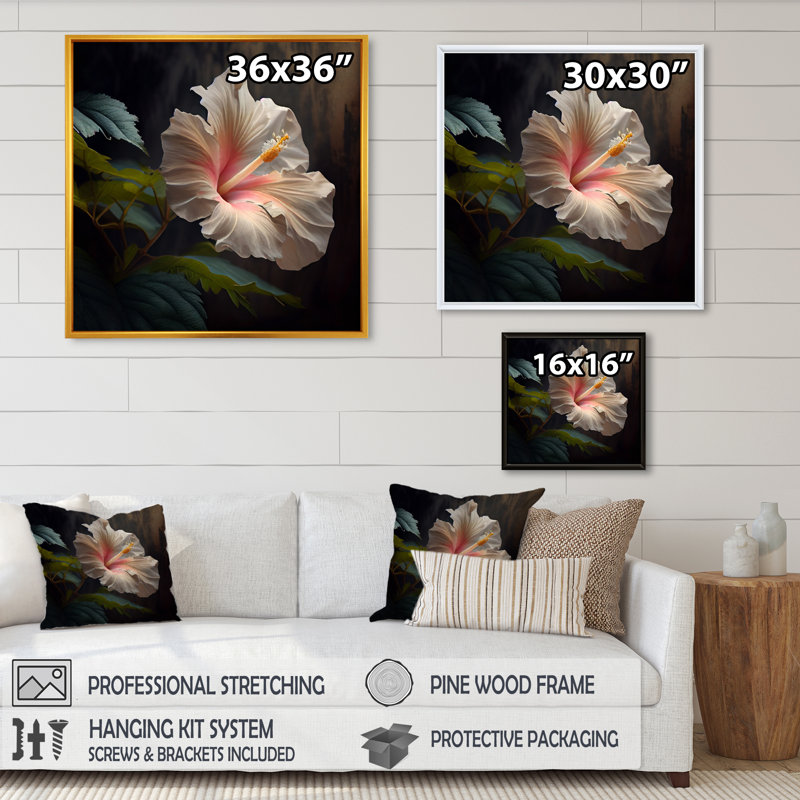 «Blooming and Hibiscus I», reproduction sur toile, H 30 po x l 30 po x P 1 po, Toile avec cadre flottant or