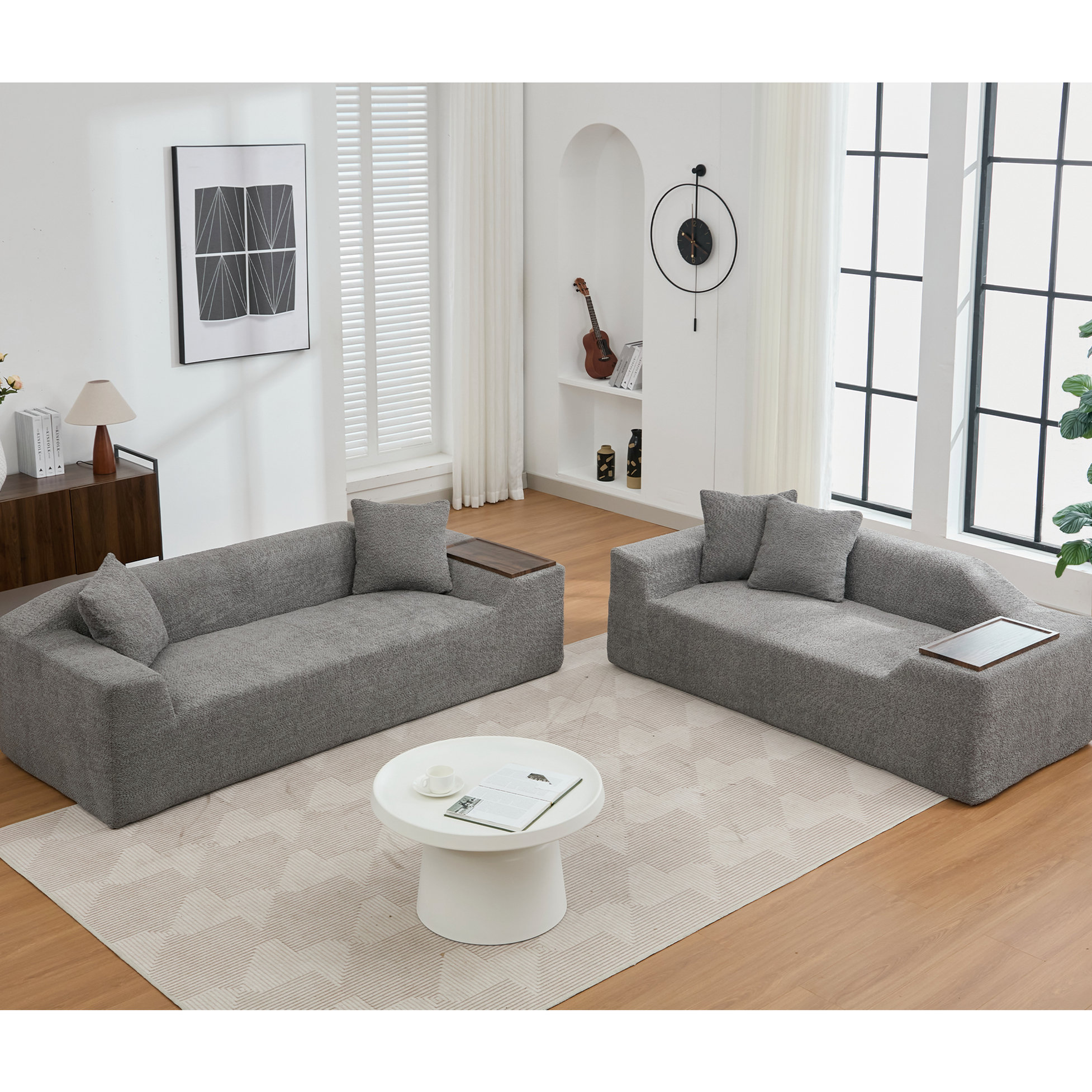 Latitude Run® Comfy Boucle In Grey - 3 Seater And 2 Sofas With End ...