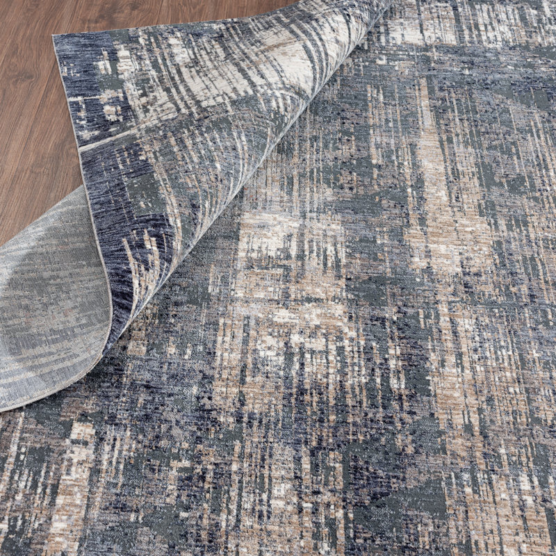 4 Abstract Area Rug in Charcoal/Beige, Rectangle 7'6" x 9'6"
