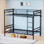 Lit superposé avec échelle et garde-corps haut, capable de se diviser, lit superposé en métal, espace de rangement, silencieux, taille simple sur simple, noir