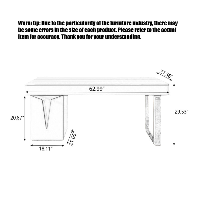 Bureau en pierre frittée Minimalist Modern, H 29,53 po x l 62,99 po x P 27,56 po