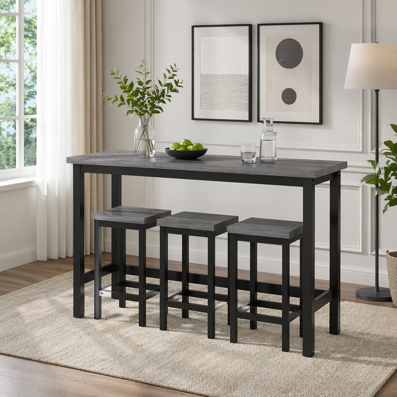 Ensemble de table de salle à manger longue avec 3 tabourets, Grey