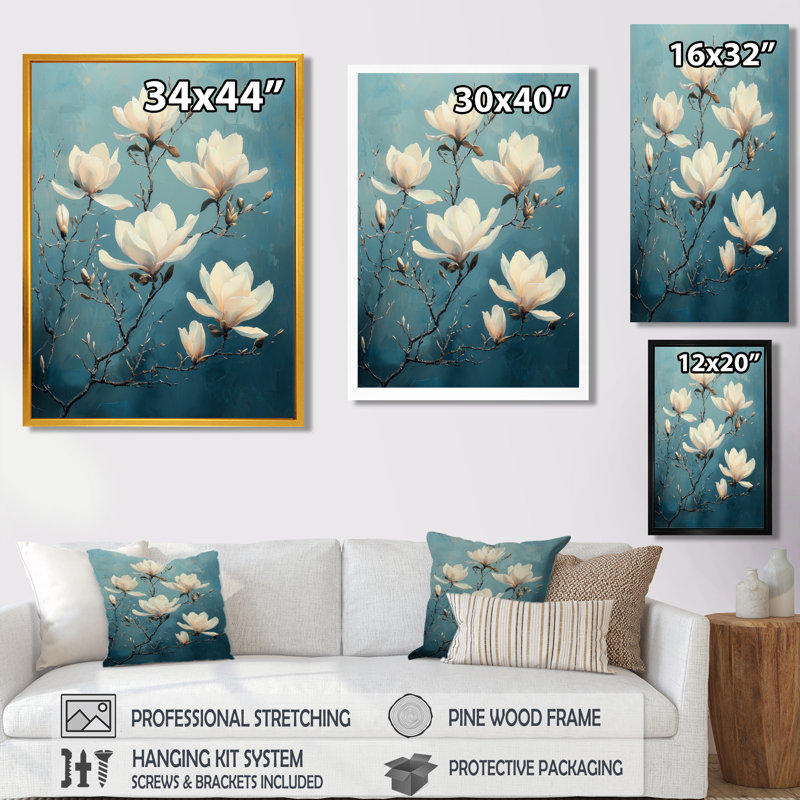 Shelbie - reproduction d'art sur toile florale, H 32 po x l 16 po, Reproduction encadrée d'une seule photo, Blanc