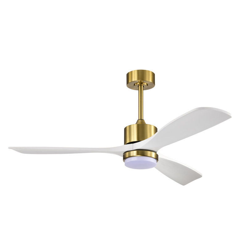 Tariq 52-inch Solid Wood And Metal Lighted Ceiling Fan With Led Lighting - Black-walnut, Brass with White Blades