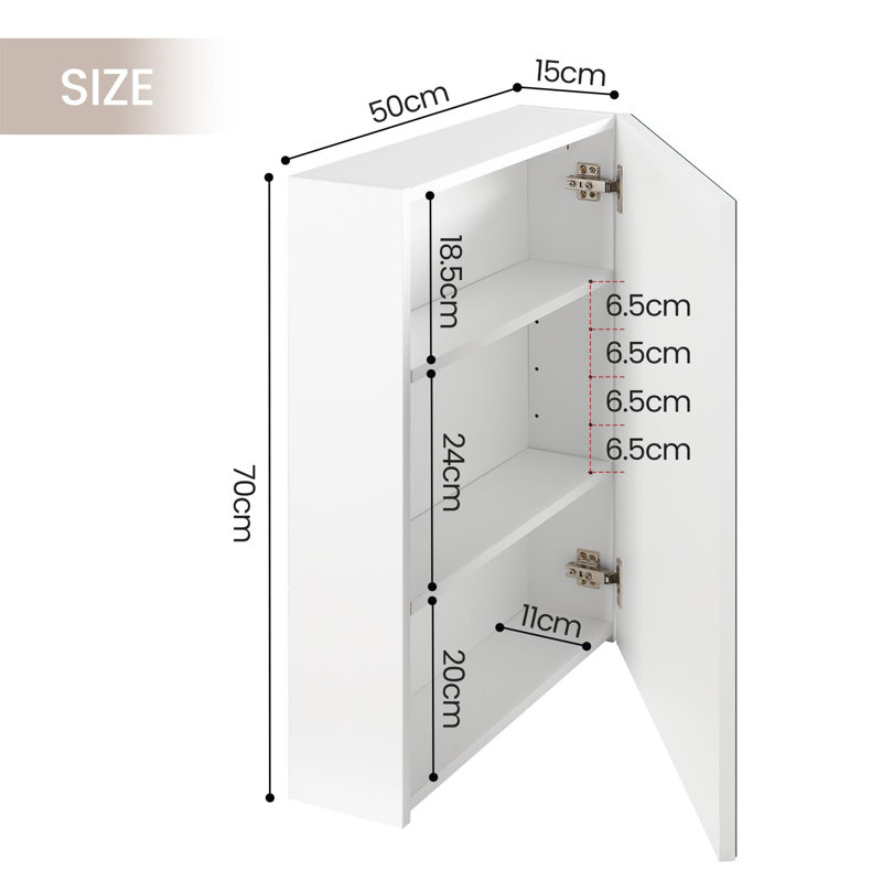 50mm W 70mm H Wall Mounted Required Frameless Medicine Cabinet Mirror 2 Adjustable