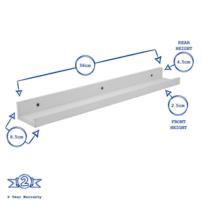 Harbour Housewares - Floating Picture Ledge Wall Shelves, White, 4cm H x 57cm W x 10cm D