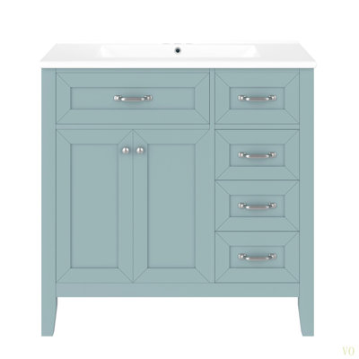 Meuble-lavabo 36 po avec lavabo, armoire de salle de bain avec tiroirs, structure solide et panneau de fibres à densité moyenne