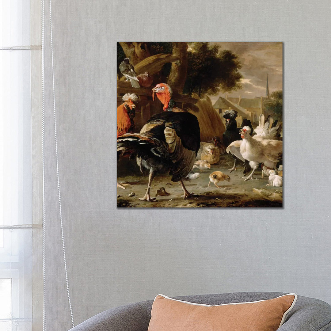 Poultry Yard, C by Melchior De Hondecoeter - Wrapped Canvas Painting
