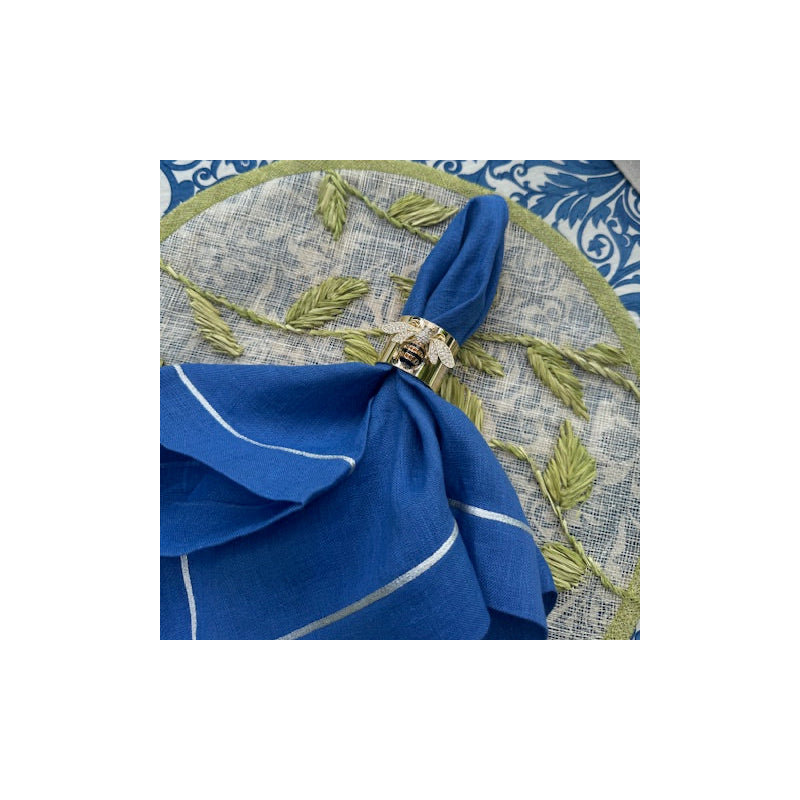 Silver trim dinner napkins, Bright Blue