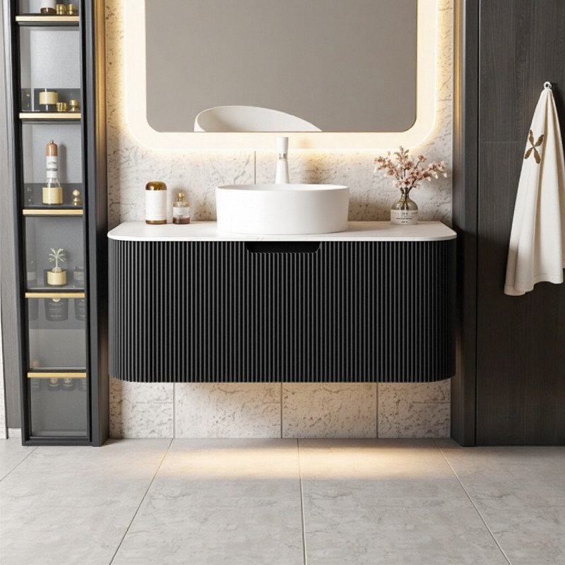 Meuble-lavabo flottant 36 po avec lavabo en céramique 36 po | Armoire de rangement murale moderne et tiroir à fermeture en douceur | Modernisation de style spa