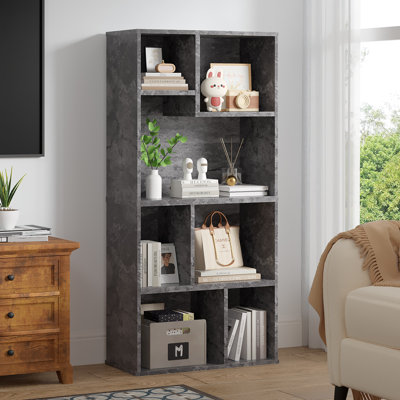 Bibliothèque Melgarejo Cubby Gray, bibliothèque géométrique moderne à 5 niveaux de 42 pouces de hauteur, organisateur de rangement autoportant avec plusieurs tablettes ouvertes, armoire de rangement au sol pour le salon, la chambre à coucher ou le bureau à domicile